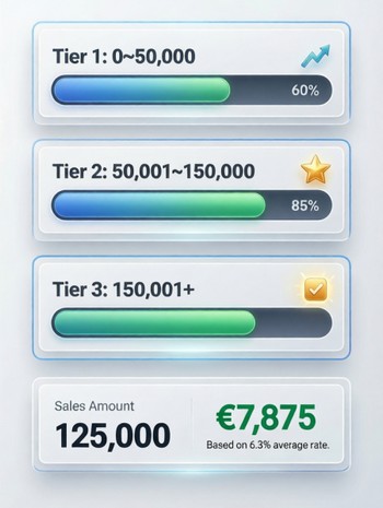 Screenshot of the tier-commission calculator app displaying various types of money options available for selection.  